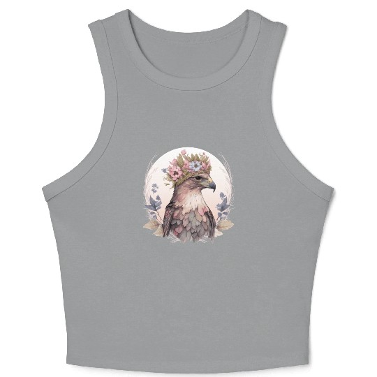 Cute Hawk Bird Of Prey Flower Crown Floral Bird Wa Crop Tank Top