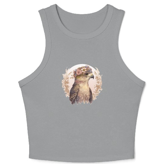 Watercolor Hawk Bird Of Prey Flower Crown Floral B Crop Tank Top