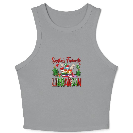 Santas Favorite Librarian Cute Book Lover Christma Crop Tank Top