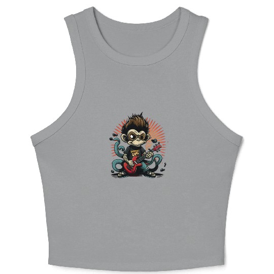Monkey Chimpanzee Playing Acousitc Rock Guitar Crop Tank Top