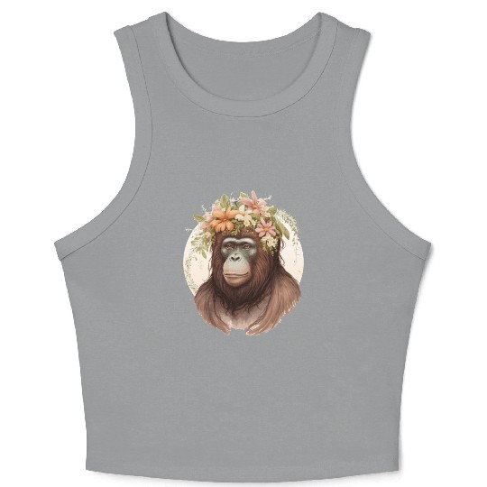 Cute Watercolor Orangutan Flower Crown Floral Crop Tank Top