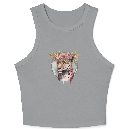 Flower Crown Jaguar Floral Animal Lovers Crop Tank Top