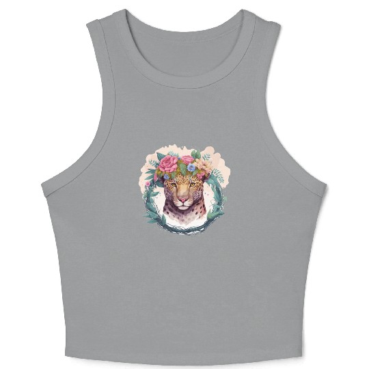 Jaguar Flower Crown Floral Watercolor Crop Tank Top