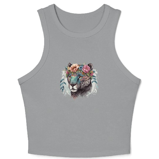 Cute Jaguar Flower Crown Africa Safari Animal Love Crop Tank Top