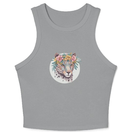 Floral Jaguar Flower Crown Watercolor Animal Crop Tank Top