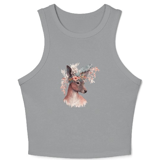 Cute Kangaroo Flower Crown Floral Kangaroo Lover Crop Tank Top
