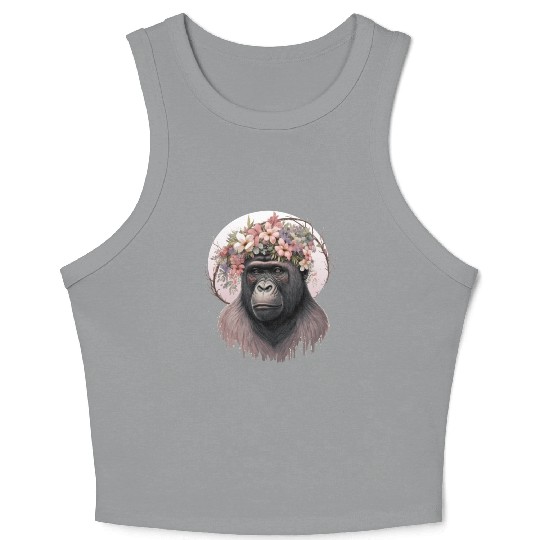 Floral Gorilla Flower Crown Monkey Lover Crop Tank Top