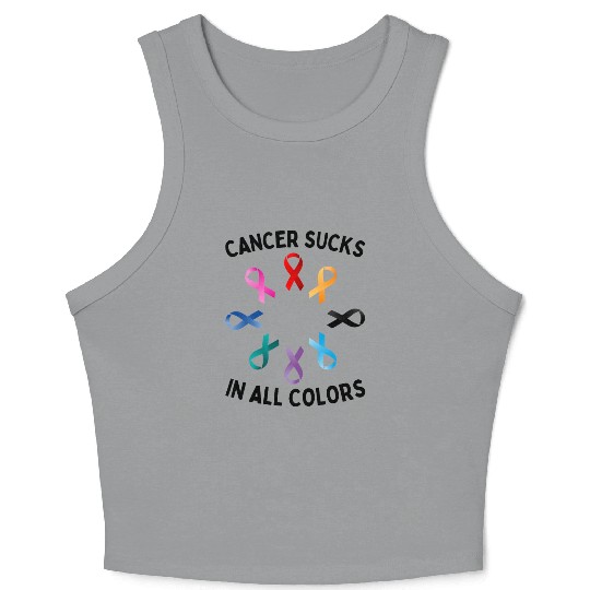 Cancer Sucks In All Colors Cancer Awareness Ribbon Crop Tank Top