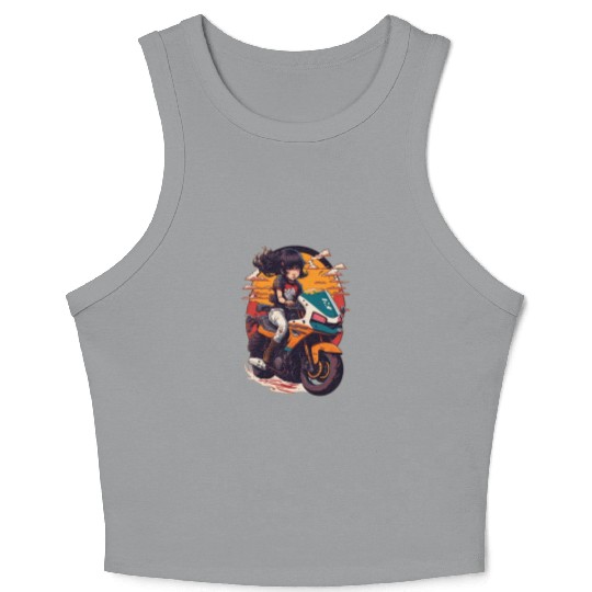Cool cute girl motorcycle alone on the road Crop Tank Top