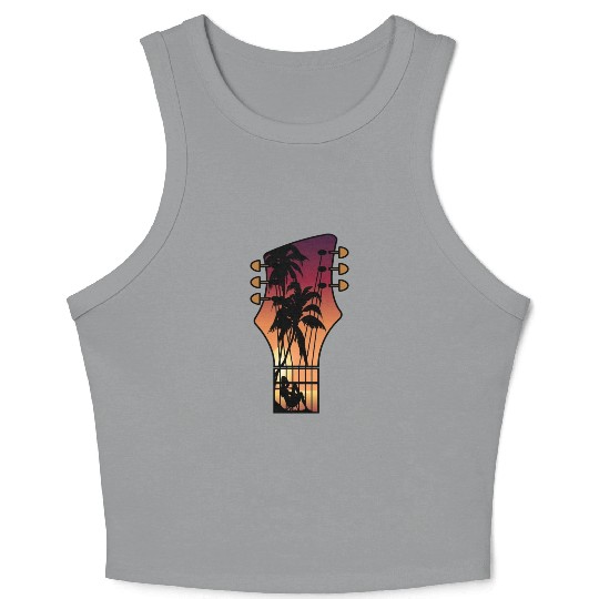 Sunset View On Guitar Head Crop Tank Top