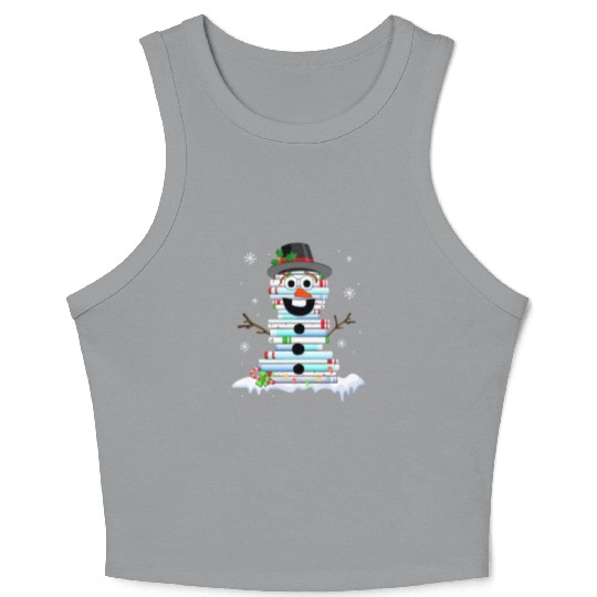 snowman book stack librarian book lover christmas Crop Tank Top