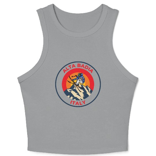 Vintage Cool Skiing in Alta Badia Italy Sunset Crop Tank Top