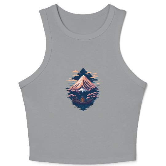 Serene Mount Fuji Sunset Peaceful River Scenery Crop Tank Top