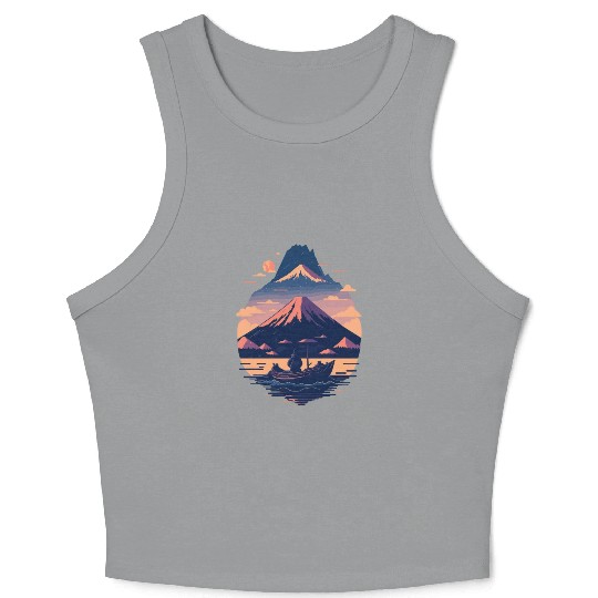 Serene Mount Fuji Sunset Peaceful River Scenery Crop Tank Top