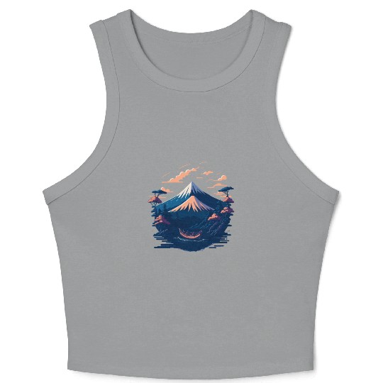 Serene Mount Fuji Sunset Peaceful River Scenery Crop Tank Top