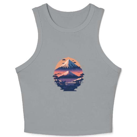 Serene Mount Fuji Sunset Peaceful River Scenery Crop Tank Top