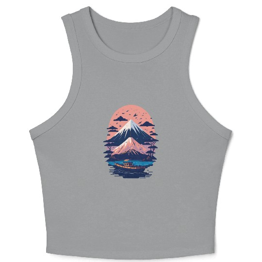 Serene Mount Fuji Sunset Peaceful River Scenery Crop Tank Top