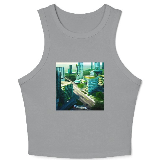 Green Horizon: A Vision of Sustainable Cityscape Crop Tank Top