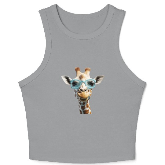 Giraffe Wearing Blue Sunglasses Wildlife Animal Crop Tank Top