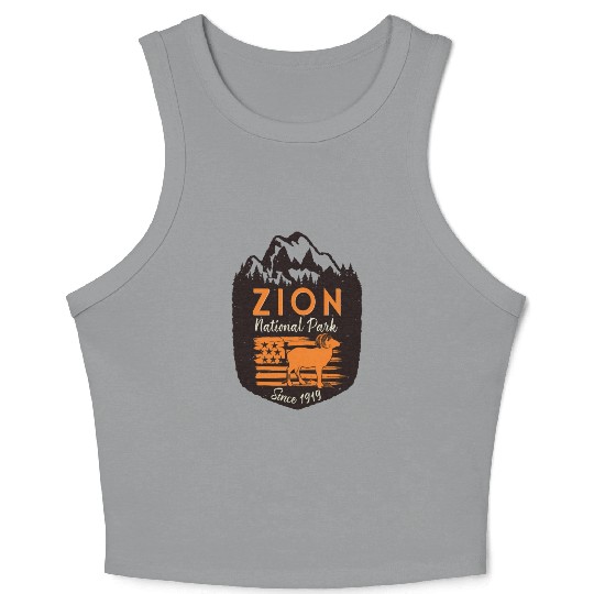 Zion National Park Us Flag Bighorn Sheep Mountains Crop Tank Top