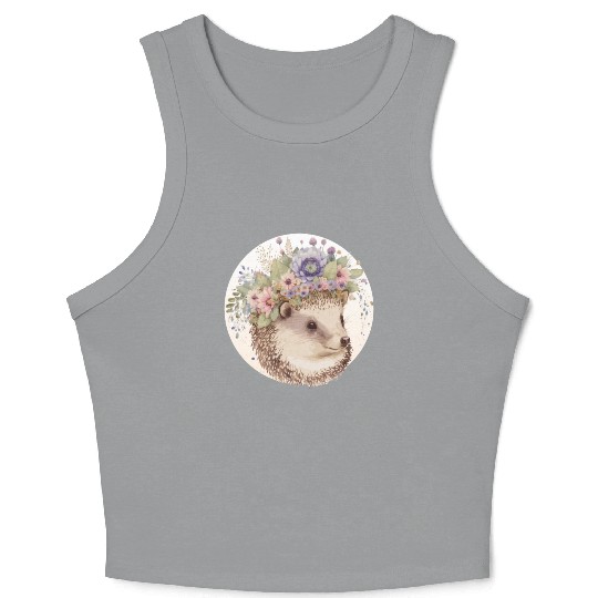 Cute Watercolor Hedgehog Flower Crown Animal Lover Crop Tank Top