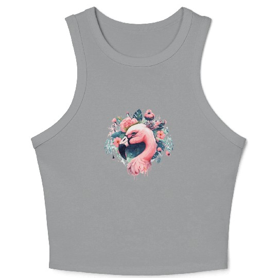 Cute Pink Flamingo Tropical Bird Flower Crown Flor Crop Tank Top