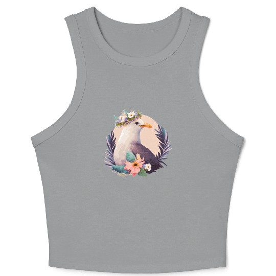 Cute Seagull Bird Flower Crown Floral Birds Crop Tank Top