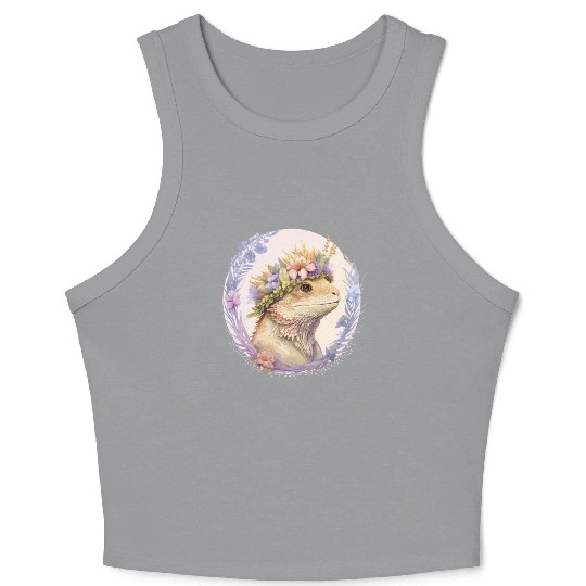 Floral Bearded Dragon Flower Crown Pet Lizard Love Crop Tank Top