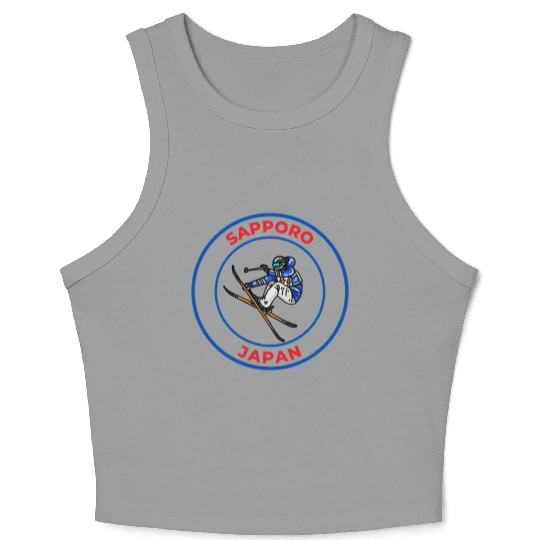 Retro Cool Skiing in Sapporo Japan Crop Tank Top