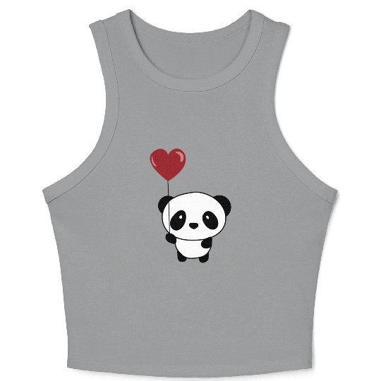 Cute Chibi Panda Valentine Balloon Heart Crop Tank Top