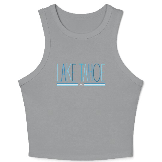 Lake Tahoe Winter Snowflake Blue Lettering Crop Tank Top