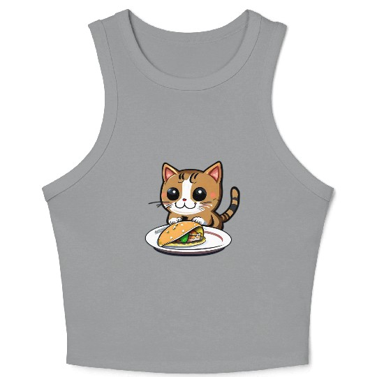 Cute Cat and Taco: A Playful Combination for Your Crop Tank Top