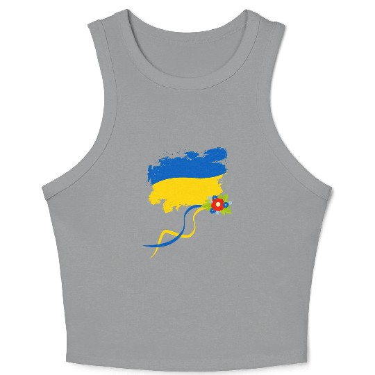 Ukraine Flag With Folk Flowers Ukrainian Pride Crop Tank Top