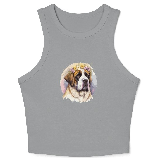 Cute St. Bernard Flower Crown Pet Dog Breed Floral Crop Tank Top