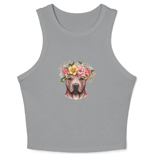 Cute Bull Terrier Flower Crown Pet Dog Breed Flora Crop Tank Top