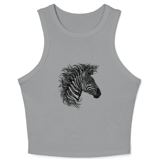 Wild Zebra Mane Tattoo Style Lines Crop Tank Top