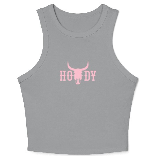 Howdy Cow Skull Western Cowboy Cowgirl Rodeo Howdy Crop Tank Top