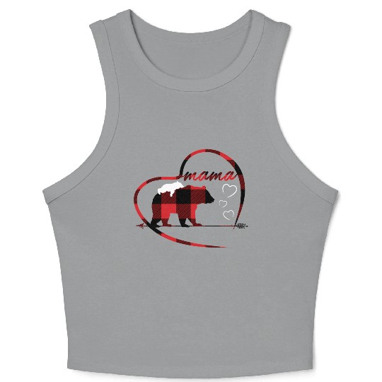 Red Buffalo Plaid Mama Bear 1 Cub Heart For Mom Crop Tank Top