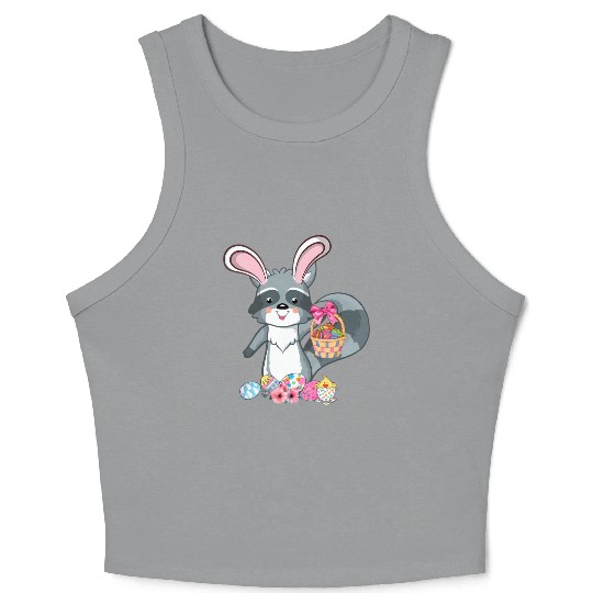 Raccoon Bunny Ears Easter Eggs For Crop Tank Top