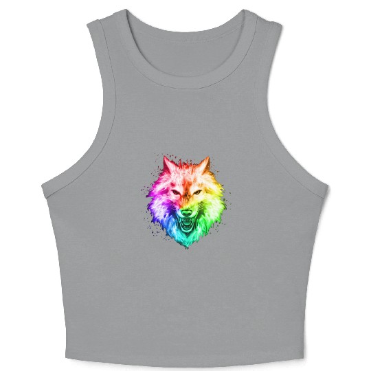 Bright Colorful Wolf Head – Rainbow Howling Wolf F Crop Tank Top