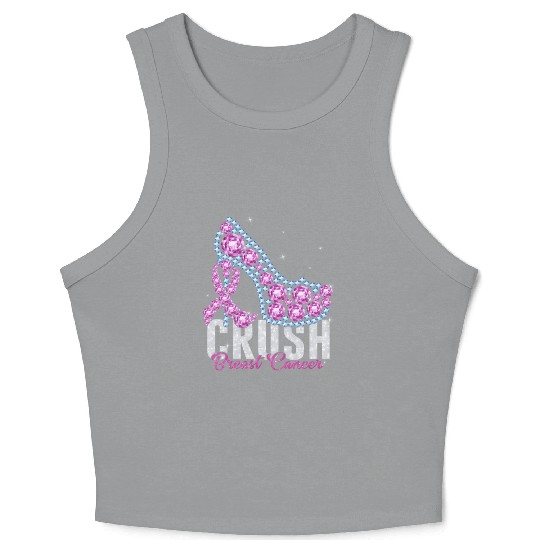Crush Breast Cancer Bling Ribbon Crop Tank Top