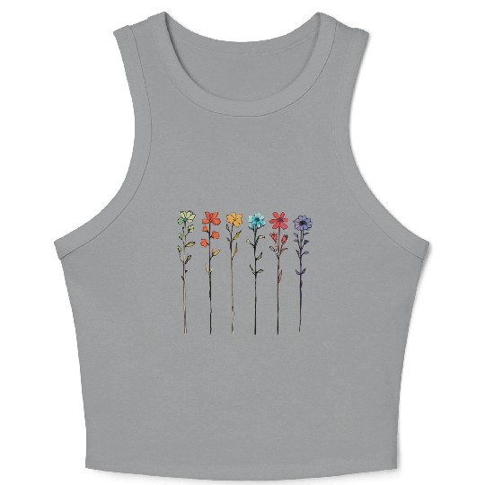 Serene Linear Floral Artwork Crop Tank Top