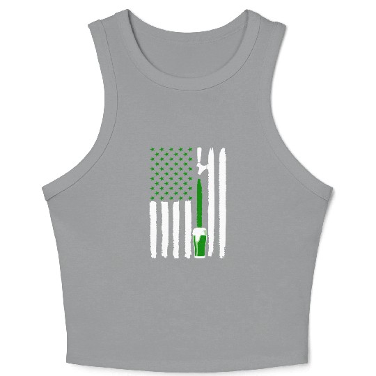 Green St PatricDay Beer American Flag Patriotic Ir Crop Tank Top