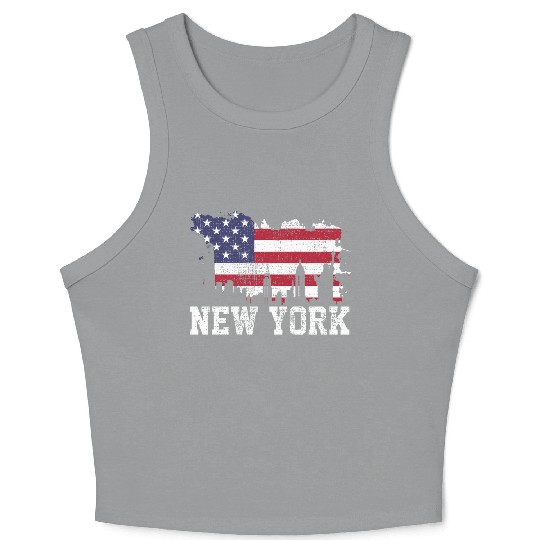 New York City Nyc Skyline Usa Flag America Crop Tank Top
