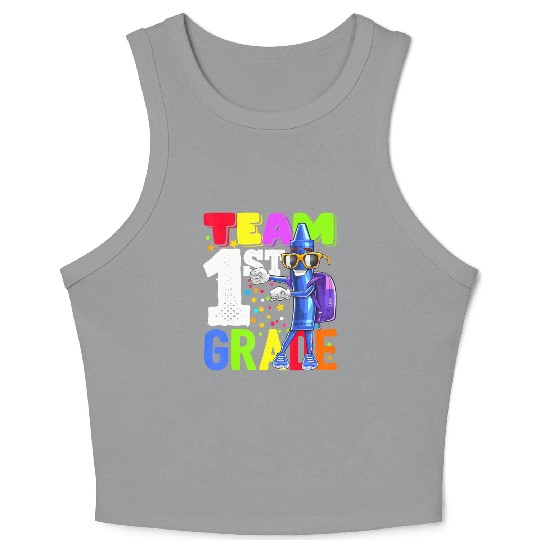 Team 1st Grade Flossing Crayon Back to School Kid Crop Tank Top