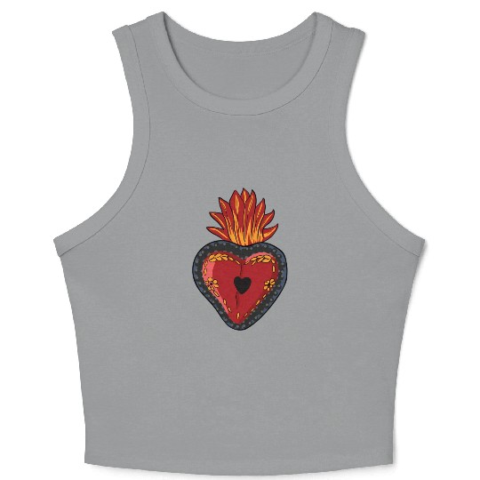 Flaming Sacred Heart Mecan Folk Devotion Symbol Crop Tank Top