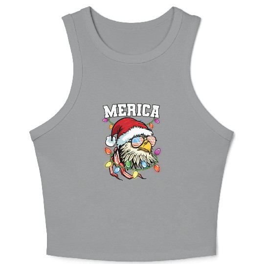 Merica Usa Flag Patriotic Veteran Santa Bald Eagle Crop Tank Top