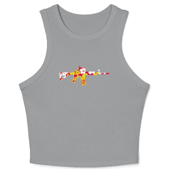 Tropical Gun Firearm Beach Hawaiian Aloha Ar-15 Crop Tank Top