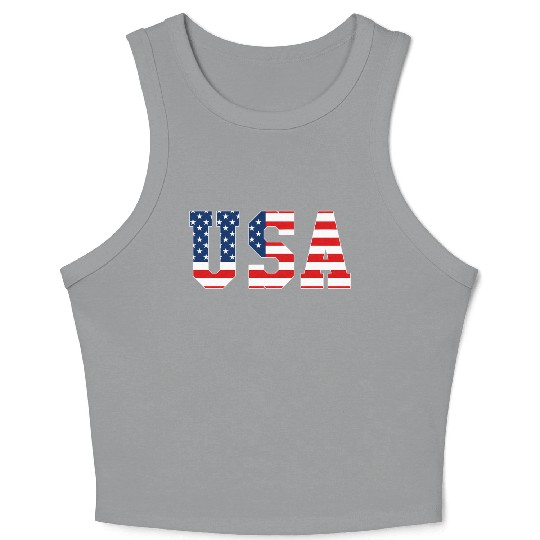 Usa Patriotic American Flag Red White Blue Crop Tank Top