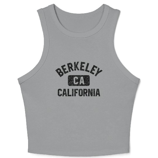 Berkeley Ca California Gym Style Gray W Distress Crop Tank Top